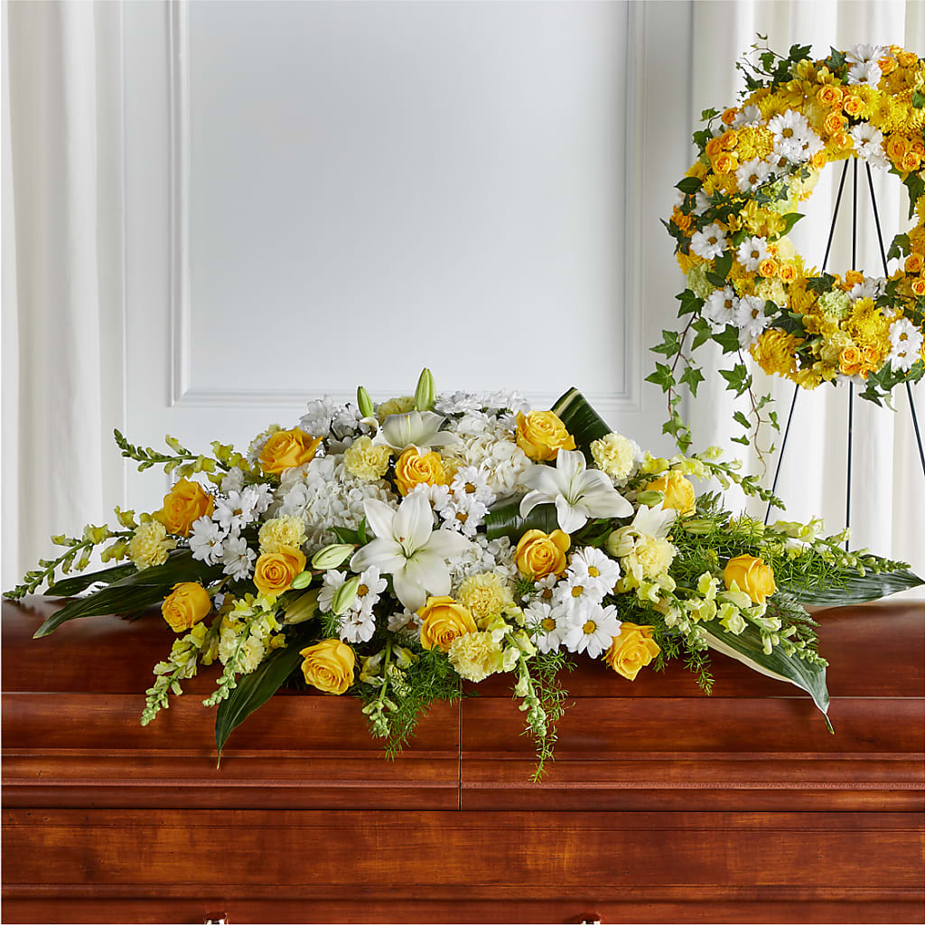 Golden Harmony Casket Spray – My Dream Flowers, Bronx NY