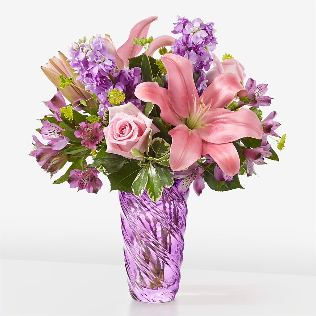 Precious Petals Bouquet with Luxe Swirl Vase – My Dream Flowers, Bronx NY