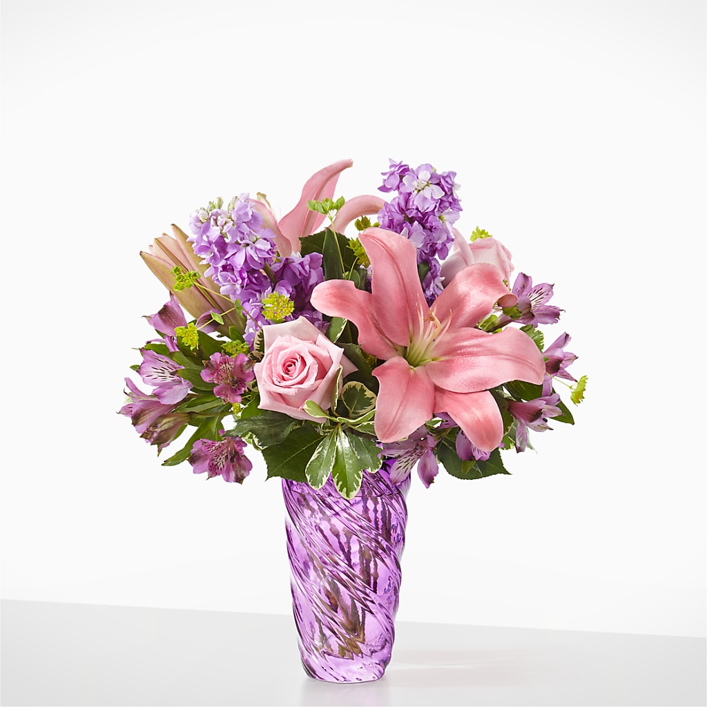 Precious Petals Bouquet with Luxe Swirl Vase – My Dream Flowers, Bronx NY